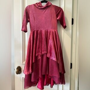 Joyfolie size 12 Maroon velvet dress high low and high neck